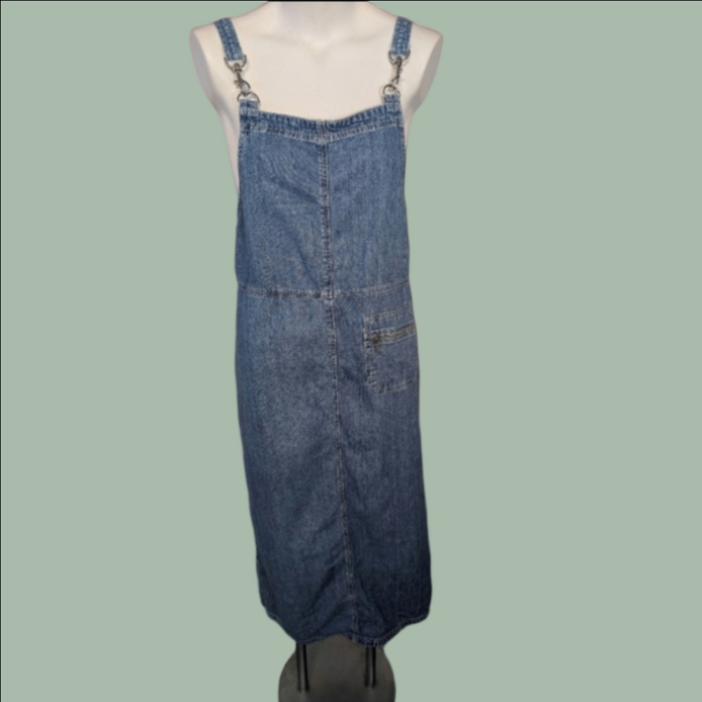 VINTAGE Dress Denim Jumpier Faded Denim Maxi Length Barn Hook Closure Bohemian